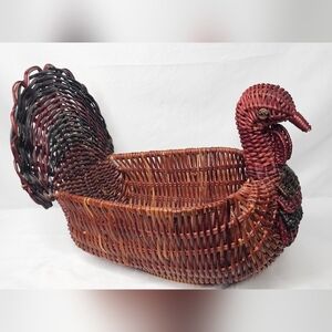 Vintage Wicker Turkey Woven Bread Basket Planter Farmhouse Country Decor